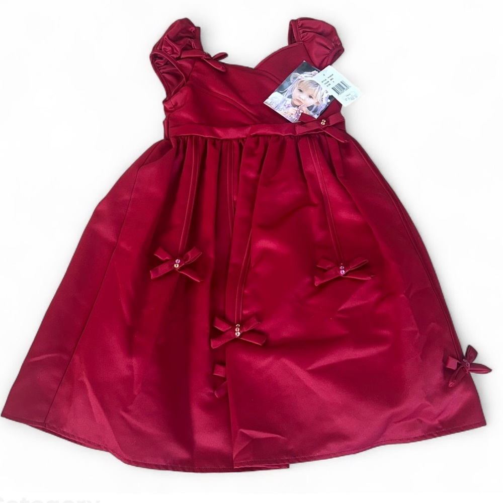 Biscotti Girls Red Holiday Party Dress Size 4 Satin Bows Pageant Christmas NWT